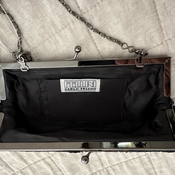 Vintage, Black Pleated Fabric Evening Bag - Picture 3 of 3